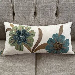 Pier 1 Floral Lumbar Pillow 12”x24” Decor Green